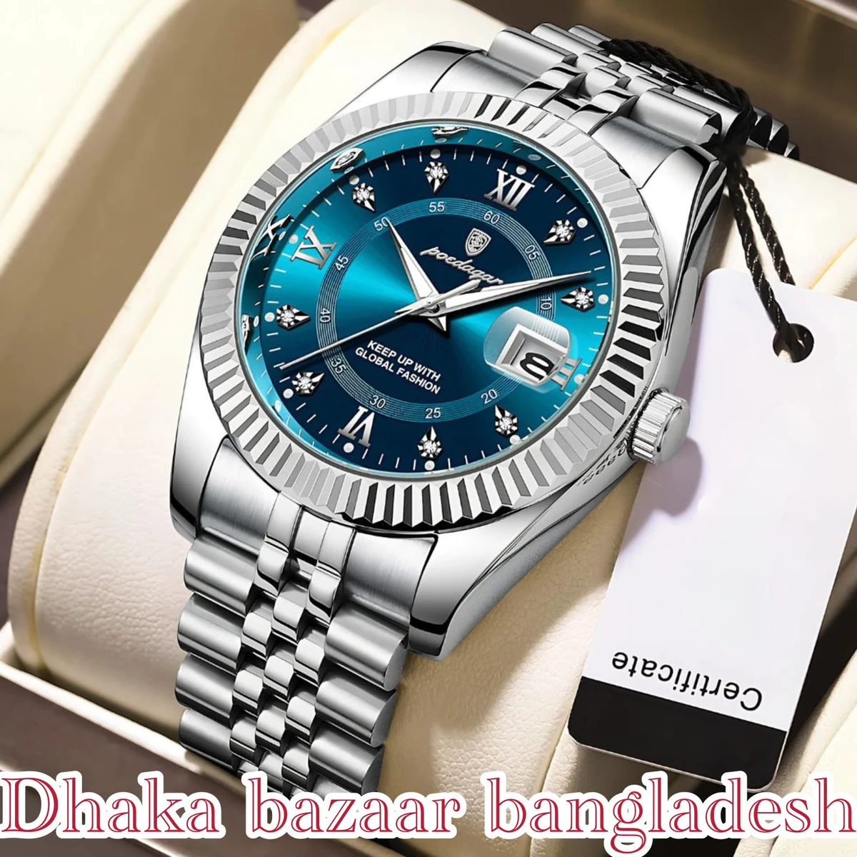 PEO 6161 নতুন ডিজাইনের পুরুষদের জন্য ঘড়ি SILVER BLUE