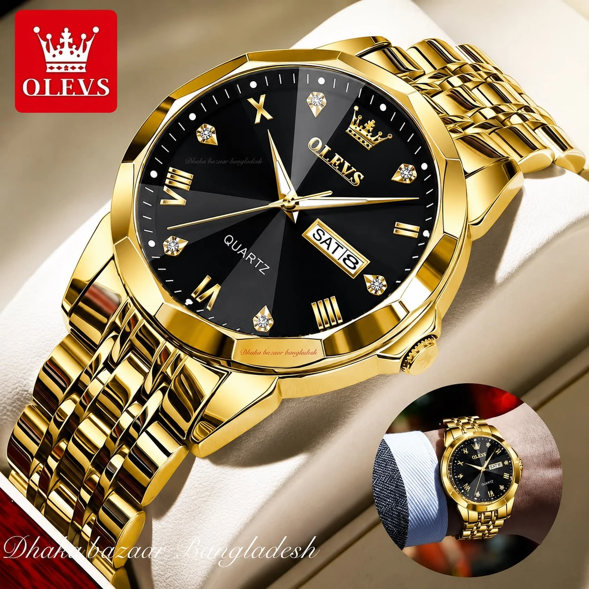 MAXZ OLIVES MAN নতুন ডিজাইনের পুরুষদের জন্য ঘড়ি GOLDEN BLACK