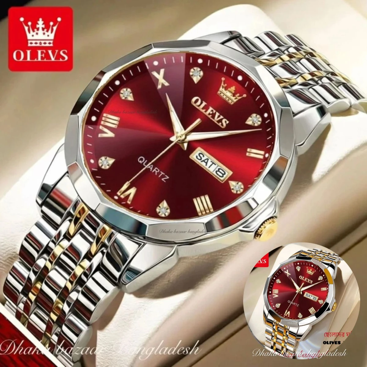 MAXZ OLIVES MAN নতুন ডিজাইনের পুরুষদের জন্য ঘড়ি SILVER GOLDEN RED