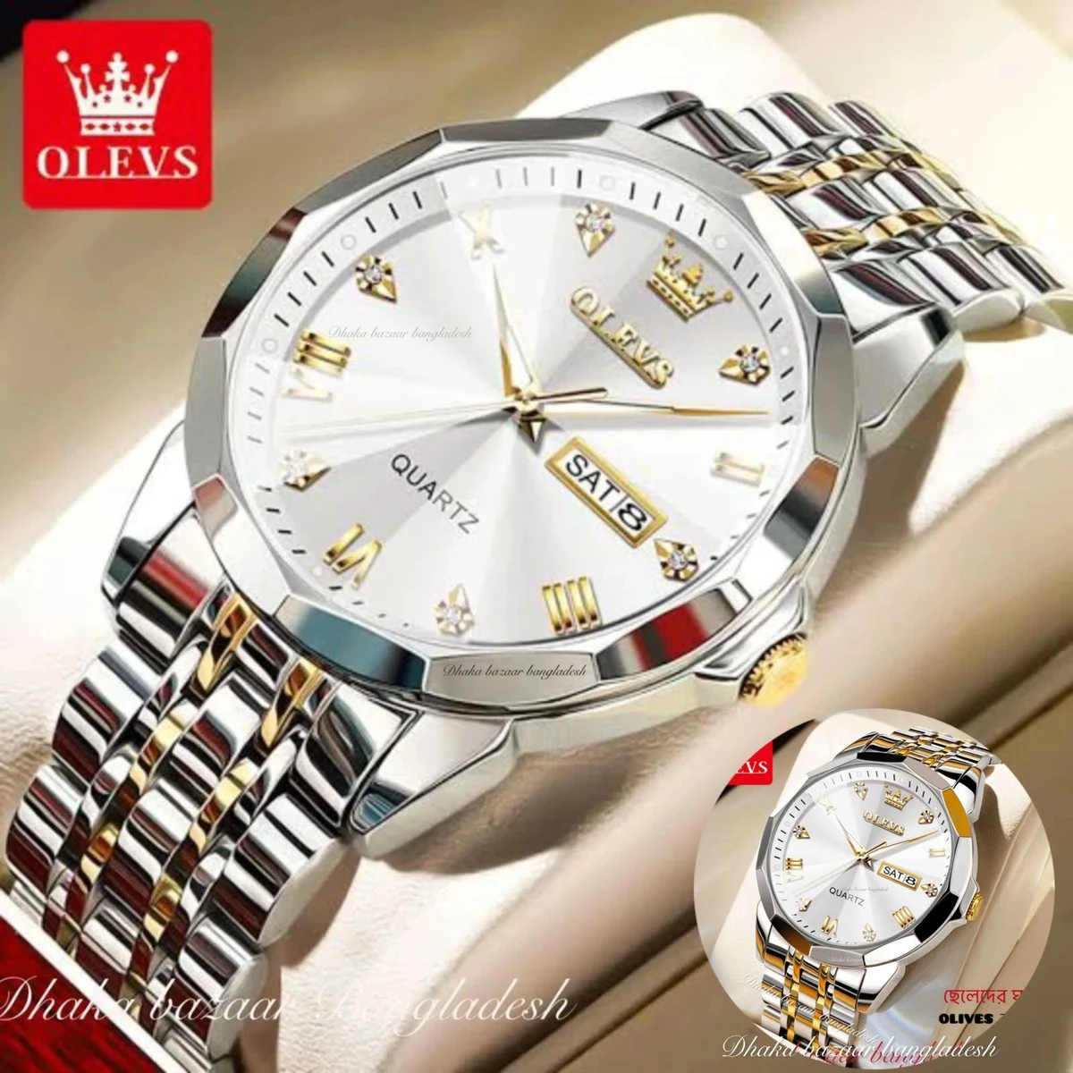MAXZ OLIVES MAN নতুন ডিজাইনের পুরুষদের জন্য ঘড়ি BSILVER GOLDEN WHITE
