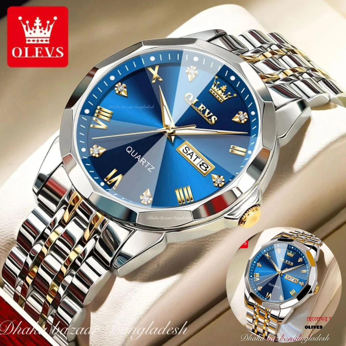 MAXZ OLIVES MAN  নতুন ডিজাইনের পুরুষদের জন্য ঘড়ি BSILVER GOLDEN BLUE