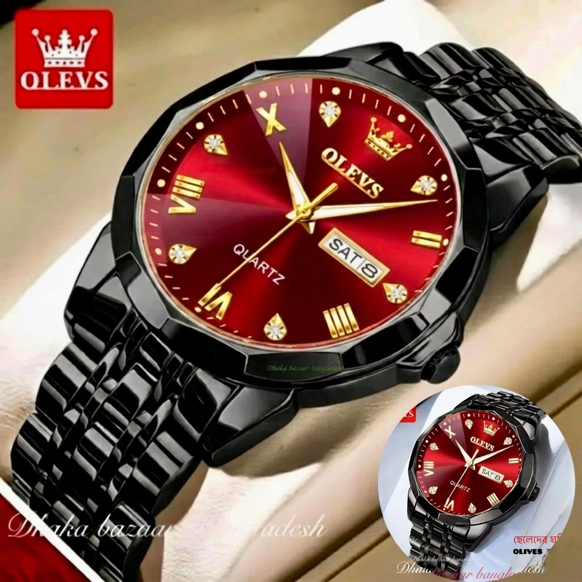 MAXZ OLIVES MAN নতুন ডিজাইনের পুরুষদের জন্য ঘড়ি BLACK RED