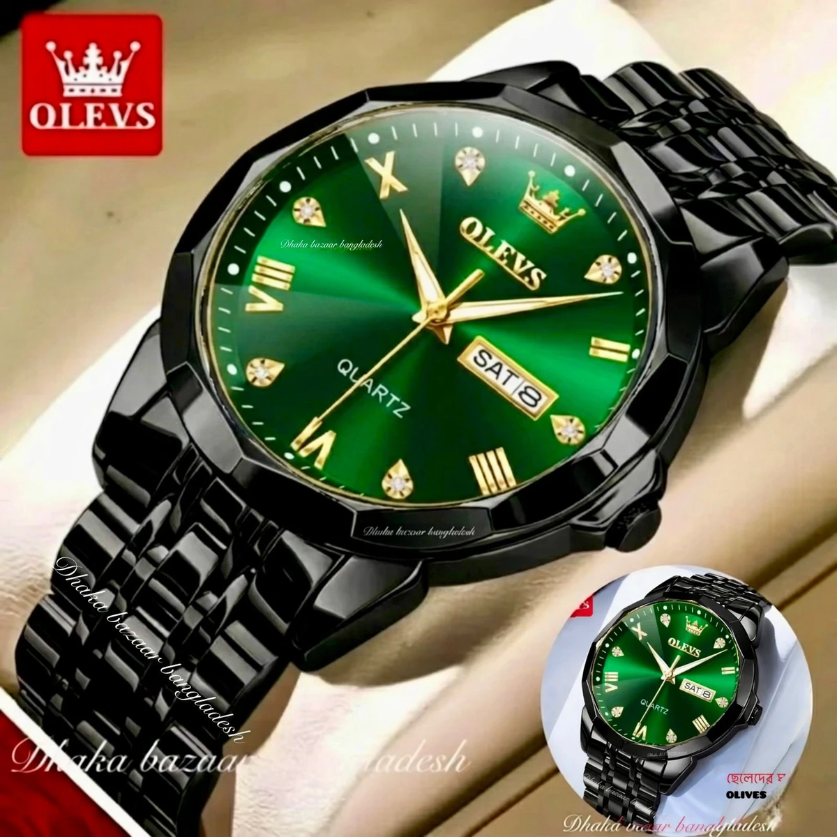 MAXZ OLIVES MAN নতুন ডিজাইনের পুরুষদের জন্য ঘড়ি BLACK GREEN