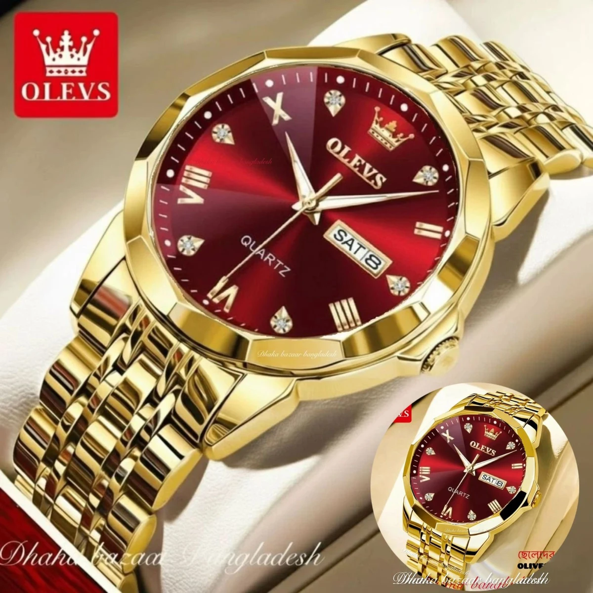 MAXZ OLIVES MAN নতুন ডিজাইনের পুরুষদের জন্য ঘড়ি GOLDEN RED