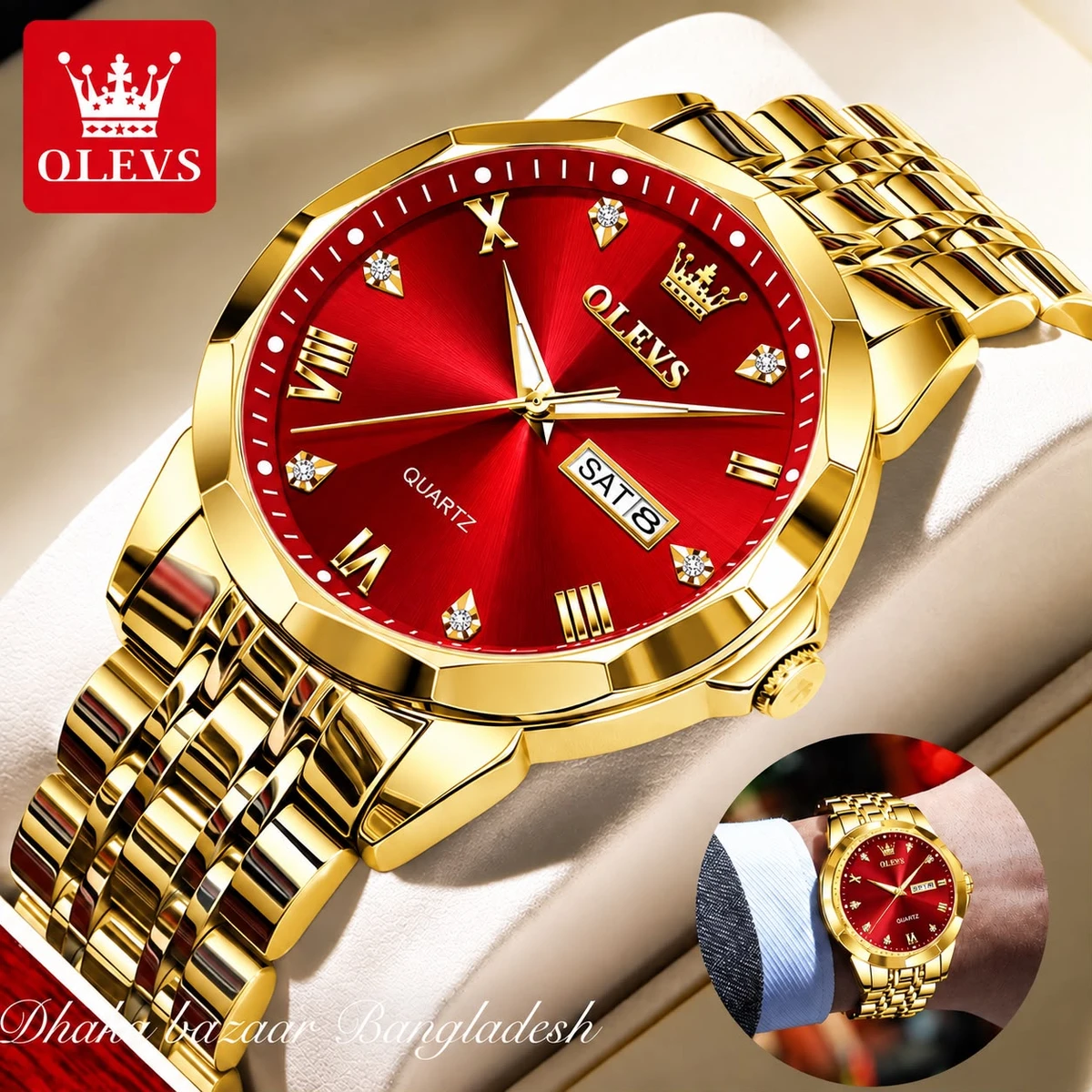 MAXZ OLIVES MAN নতুন ডিজাইনের পুরুষদের জন্য ঘড়ি GOLDEN RED