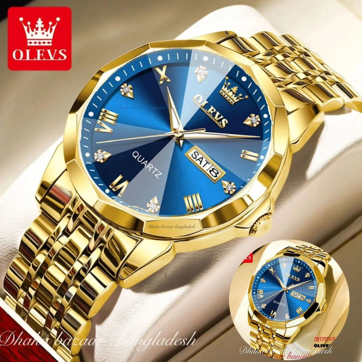 MAXZ OLIVES MAN নতুন ডিজাইনের পুরুষদের জন্য ঘড়ি GOLDEN BLUE
