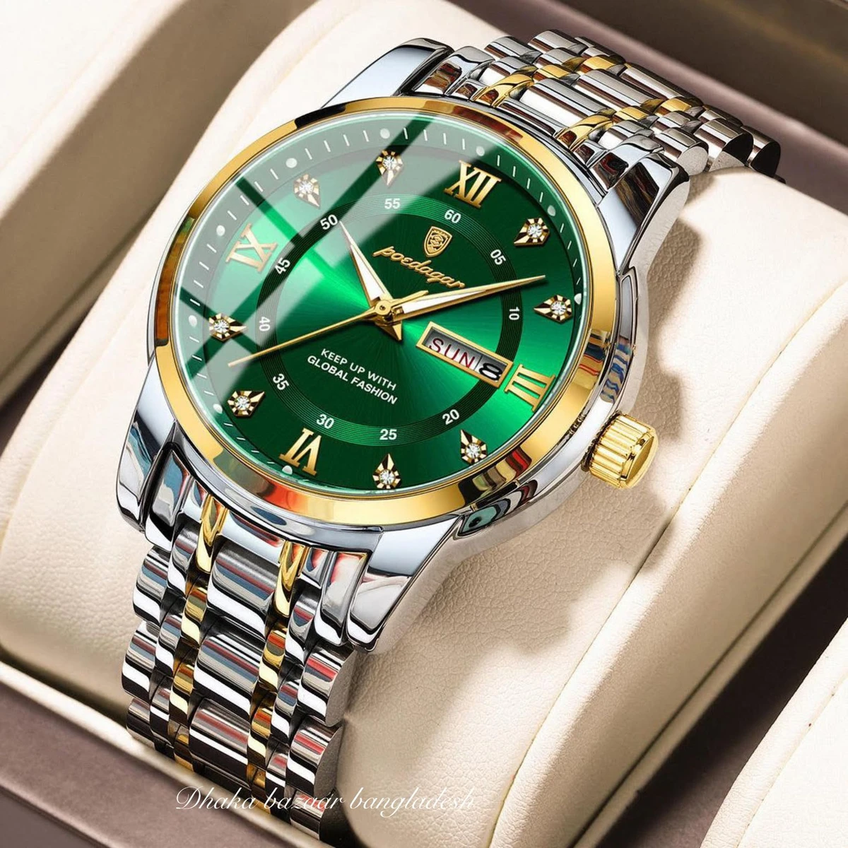 PEODAGOR 657 PREMUIM নতুন ডিজাইনের পুরুষদের জন্য ঘড়ি SILVER GOLDRN GREEN