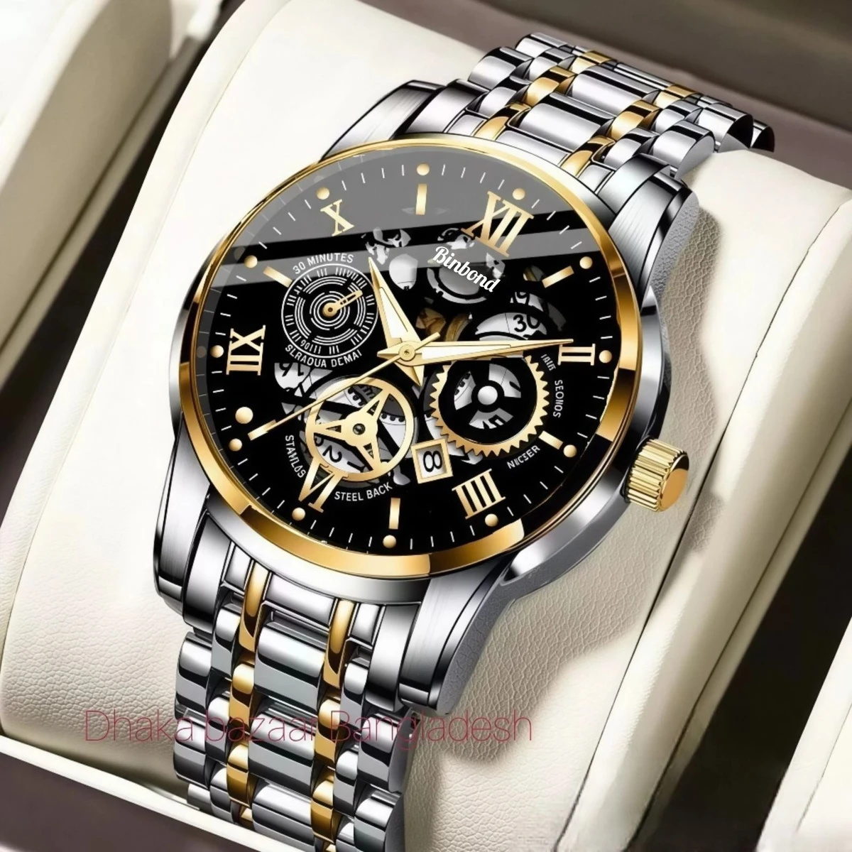 BINBOND 2200 পুরুষের জন্য নন মেকানিক্যাল ওয়াটার প্রুফ ঘড়ি SILVER GOLDEN BLACK