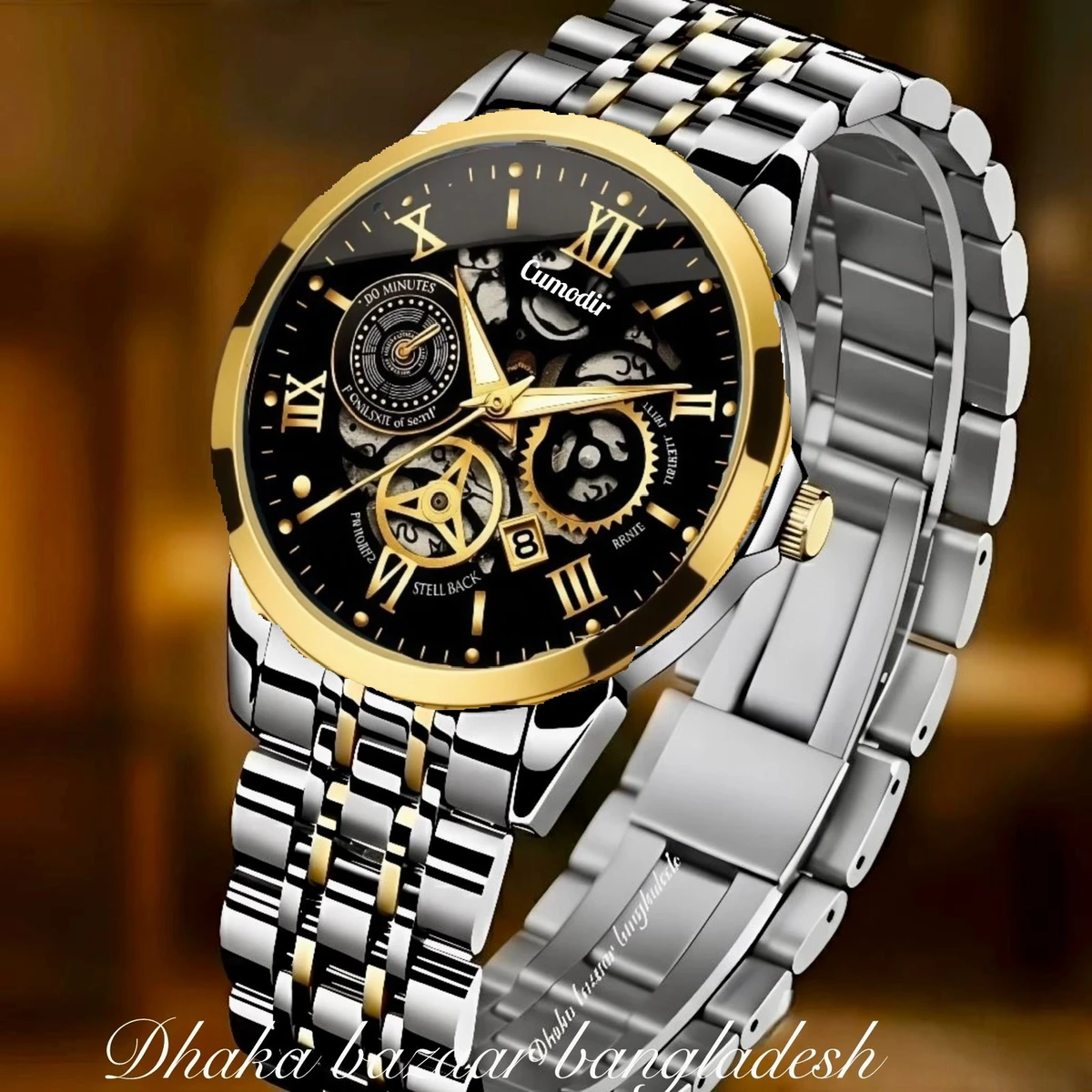 BINBOND 2200 পুরুষের জন্য নন মেকানিক্যাল ওয়াটার প্রুফ ঘড়ি SILVER GOLDEN BLACK