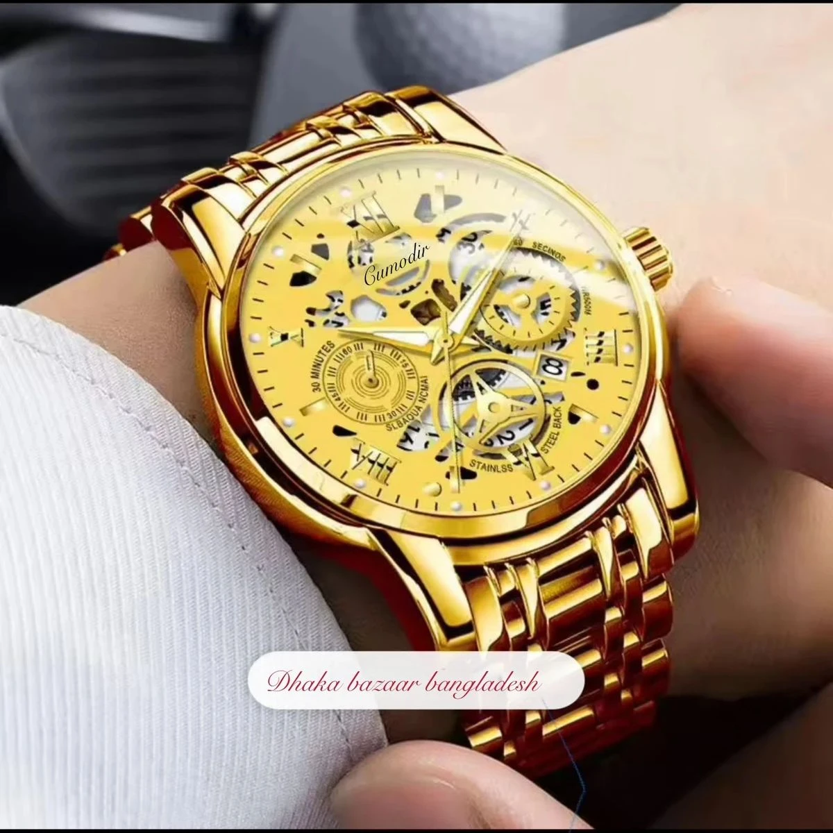 BINBOND 2200 পুরুষের জন্য নন মেকানিক্যাল ওয়াটার প্রুফ ঘড়ি GOLDEN