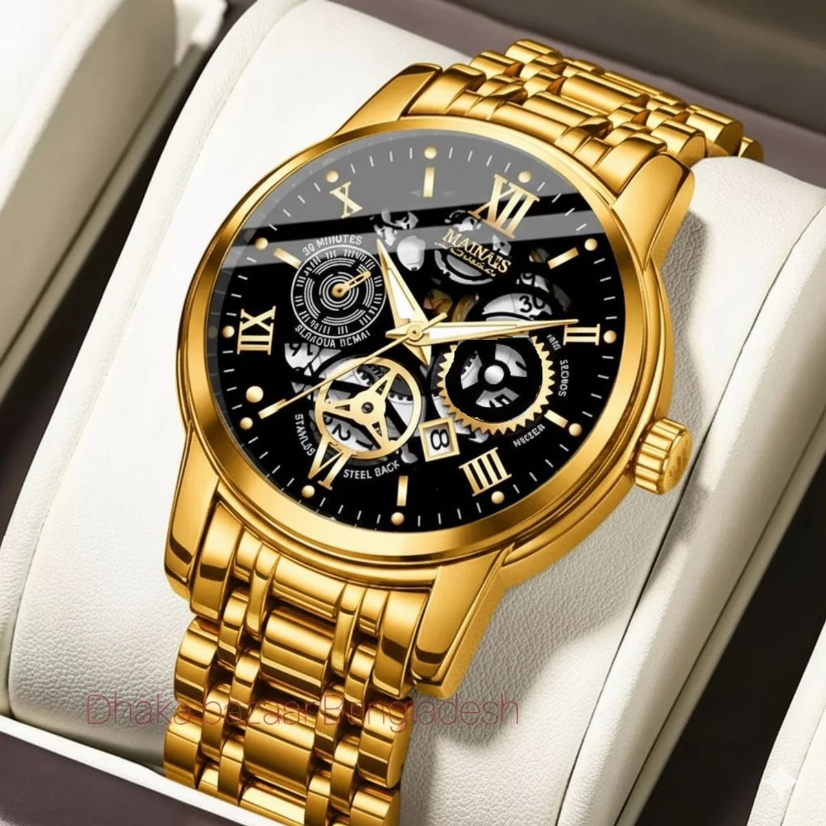 BINBOND 2200 পুরুষের জন্য নন মেকানিক্যাল ওয়াটার প্রুফ ঘড়ি GOLDEN BLACK