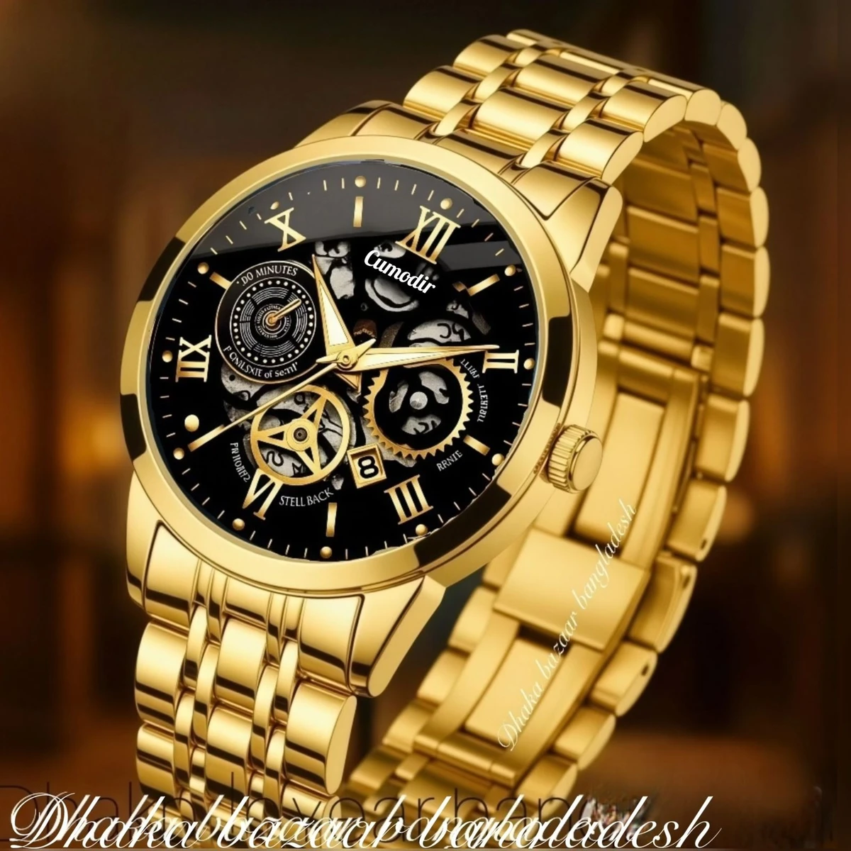 BINBOND 2200 পুরুষের জন্য নন মেকানিক্যাল ওয়াটার প্রুফ ঘড়ি GOLDEN BLACK