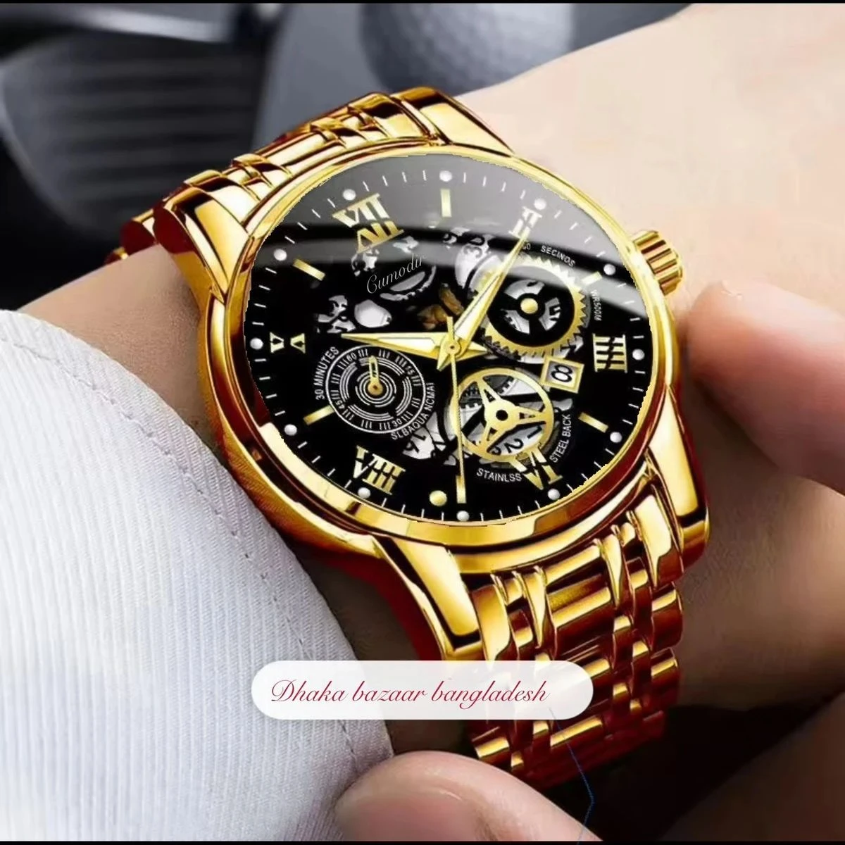 BINBOND 220A পুরুষের জন্য নন মেকানিক্যাল ওয়াটার প্রুফ ঘড়ি GOLDEN BLACK