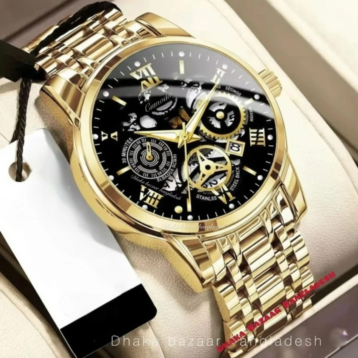 BINBOND 220A পুরুষের জন্য নন মেকানিক্যাল ওয়াটার প্রুফ ঘড়ি GOLDEN BLACK