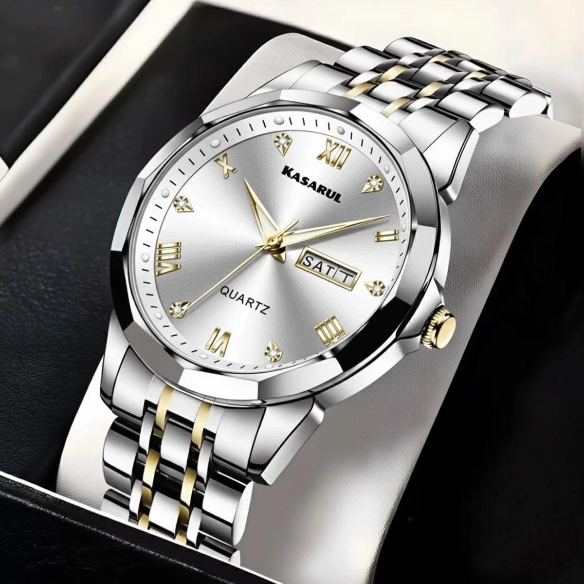 KASARULSZ KAZ নতুন ডিজাইনের পুরুষদের জন্য ঘড়ি BSILVER GOLDEN WHITE
