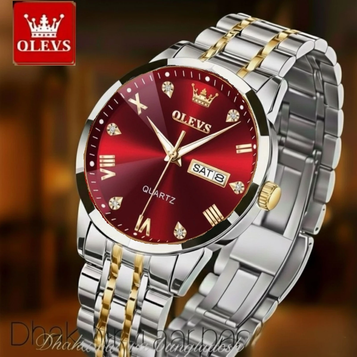 OLIVSZ  নতুন ডিজাইনের পুরুষদের জন্য ঘড়ি SILVER GOLDEN WHITH RED