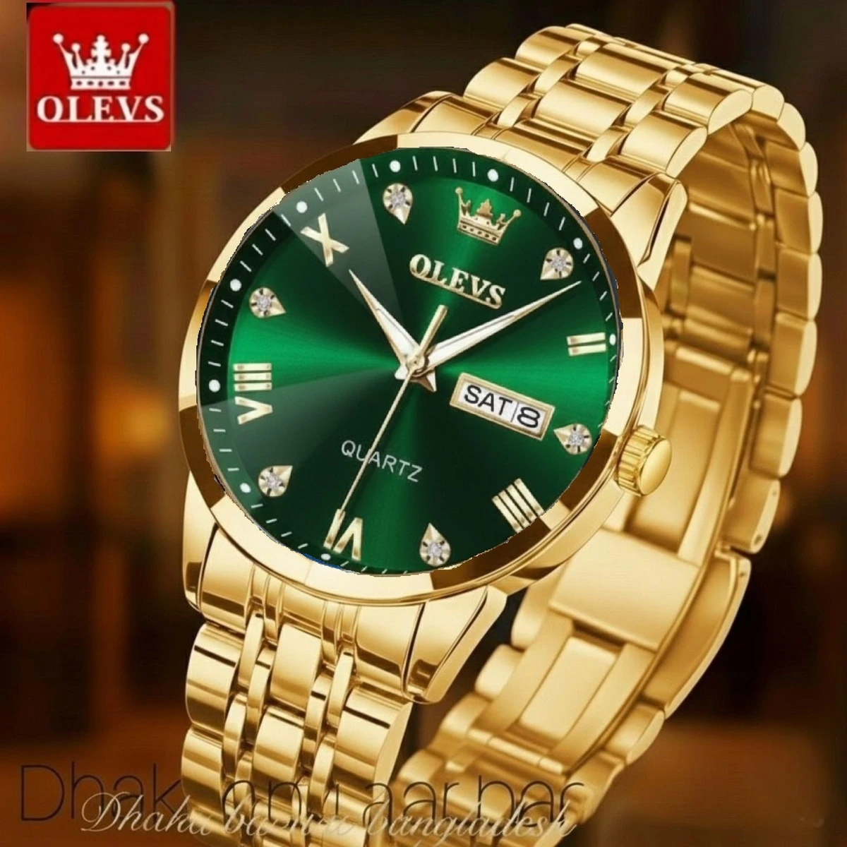 OLIVSZ নতুন ডিজাইনের পুরুষদের জন্য ঘড়ি GOLDEN GREEN