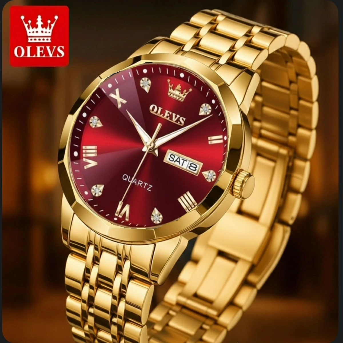 OLIVSZ  নতুন ডিজাইনের পুরুষদের জন্য ঘড়ি GOLDEN RED