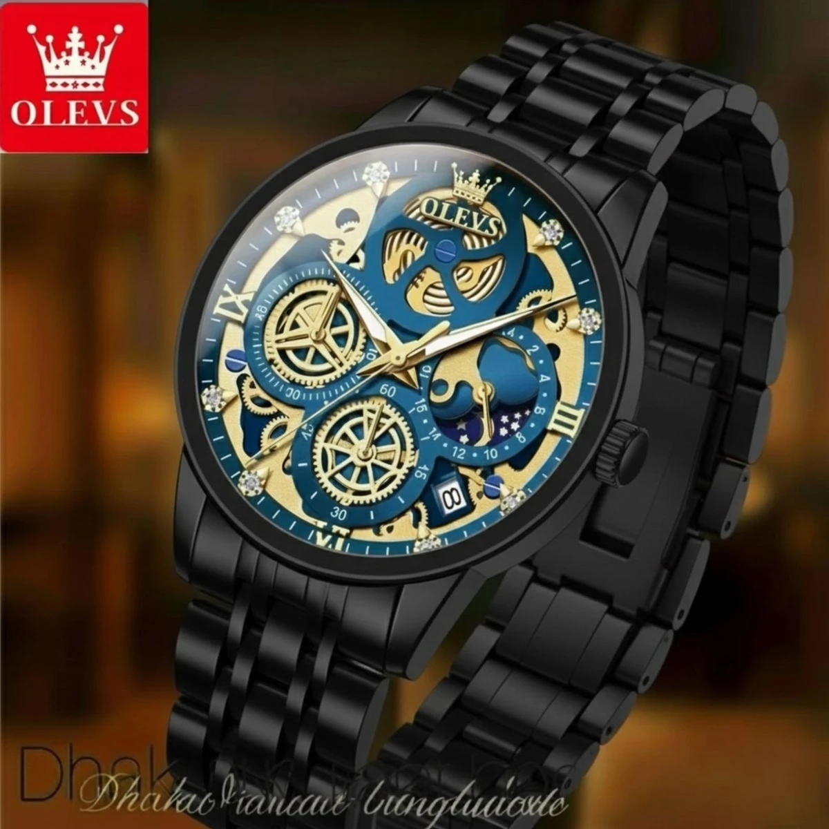 OLIVEZ 5233A পুরুষের জন্য নন মেকানিক্যাল ওয়াটার প্রুফ ঘড়ি BLACK BLUE