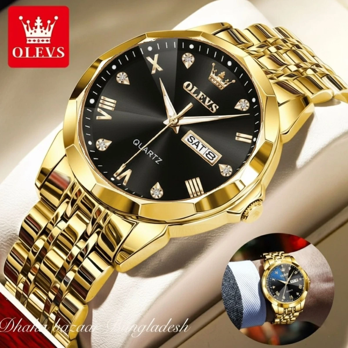 OliveZ নতুন ডিজাইনের পুরুষদের জন্য ঘড়ি GOLDEN BLACK