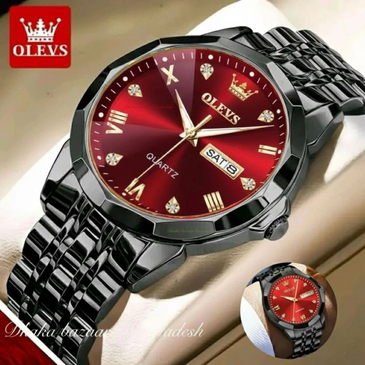OliveZ নতুন ডিজাইনের পুরুষদের জন্য ঘড়ি BLACK RED