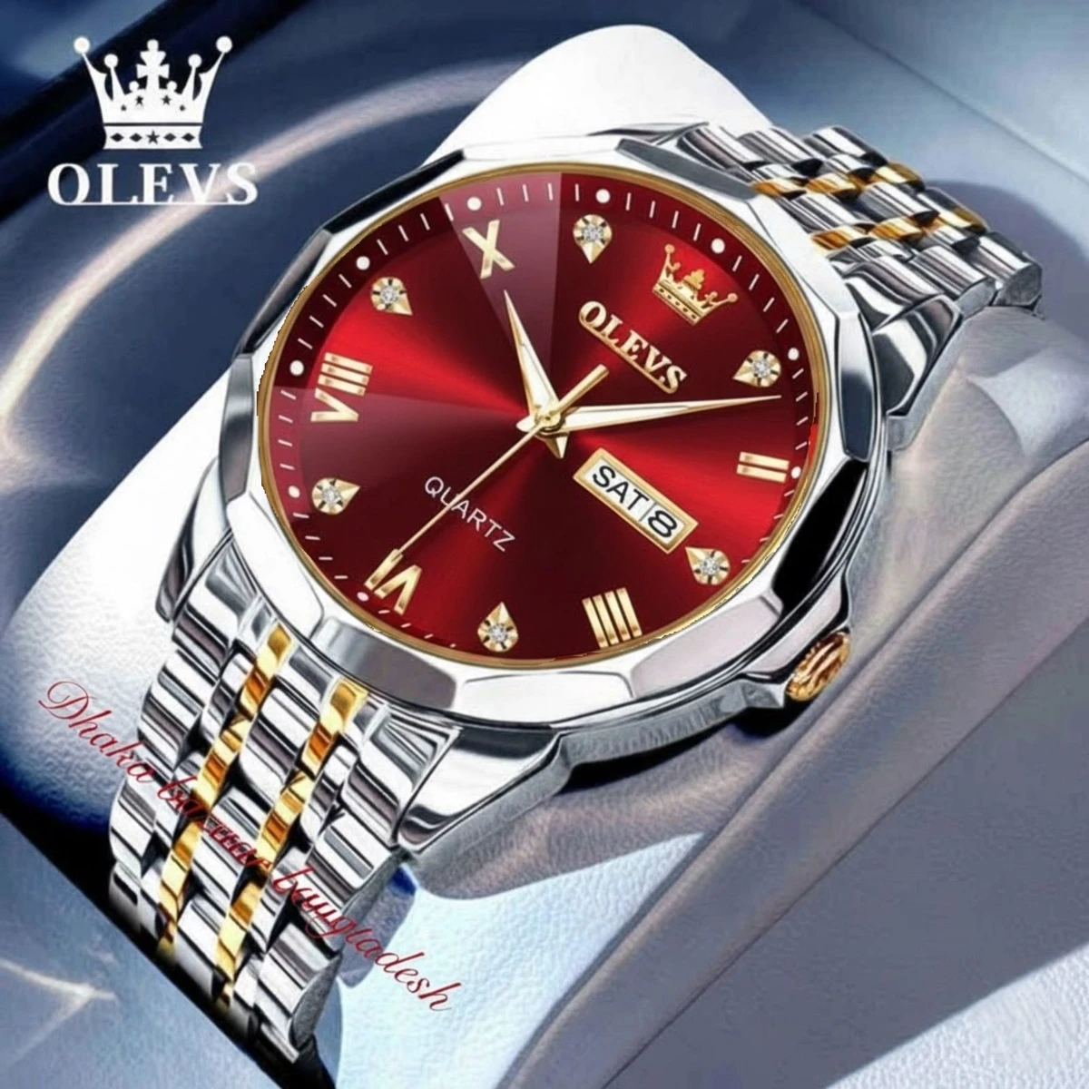 OliveZ নতুন ডিজাইনের পুরুষদের জন্য ঘড়ি BSILVER GOLDEN RED