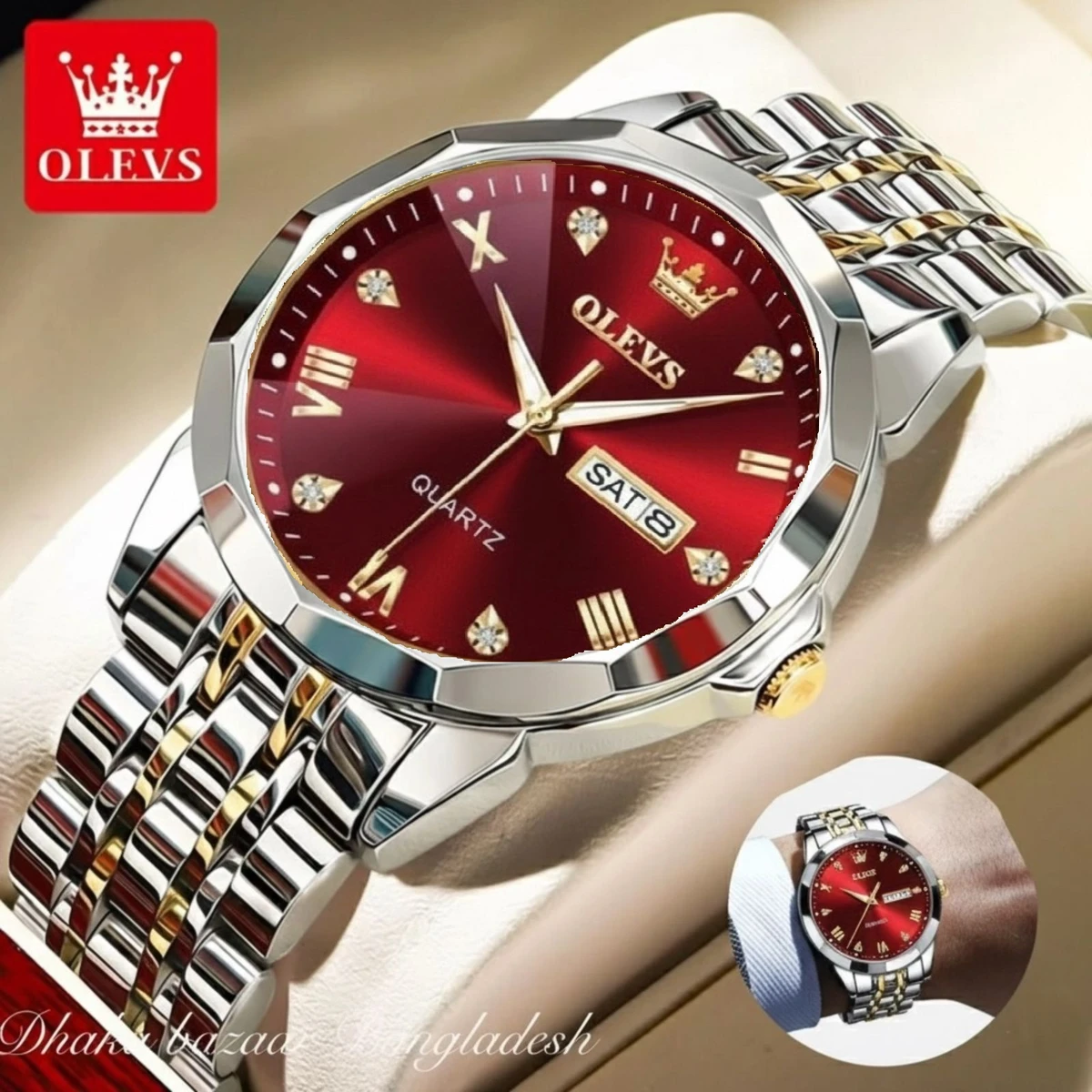 OliveZ নতুন ডিজাইনের পুরুষদের জন্য ঘড়ি BSILVER GOLDEN RED