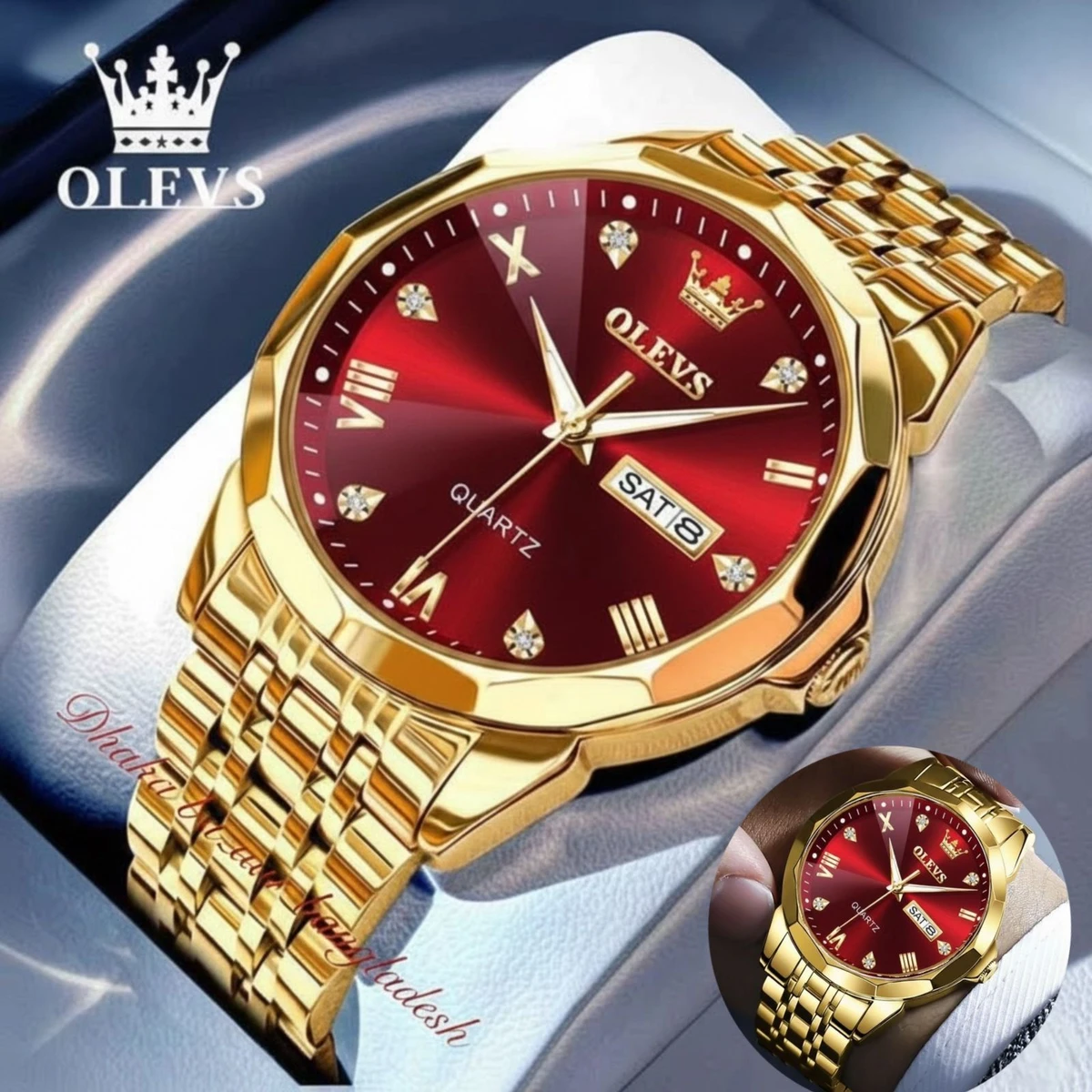 OliveZ নতুন ডিজাইনের পুরুষদের জন্য ঘড়ি GOLDEN RED