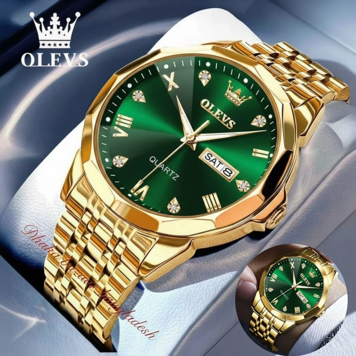OliveZ নতুন ডিজাইনের পুরুষদের জন্য ঘড়ি GOLDEN GREEN