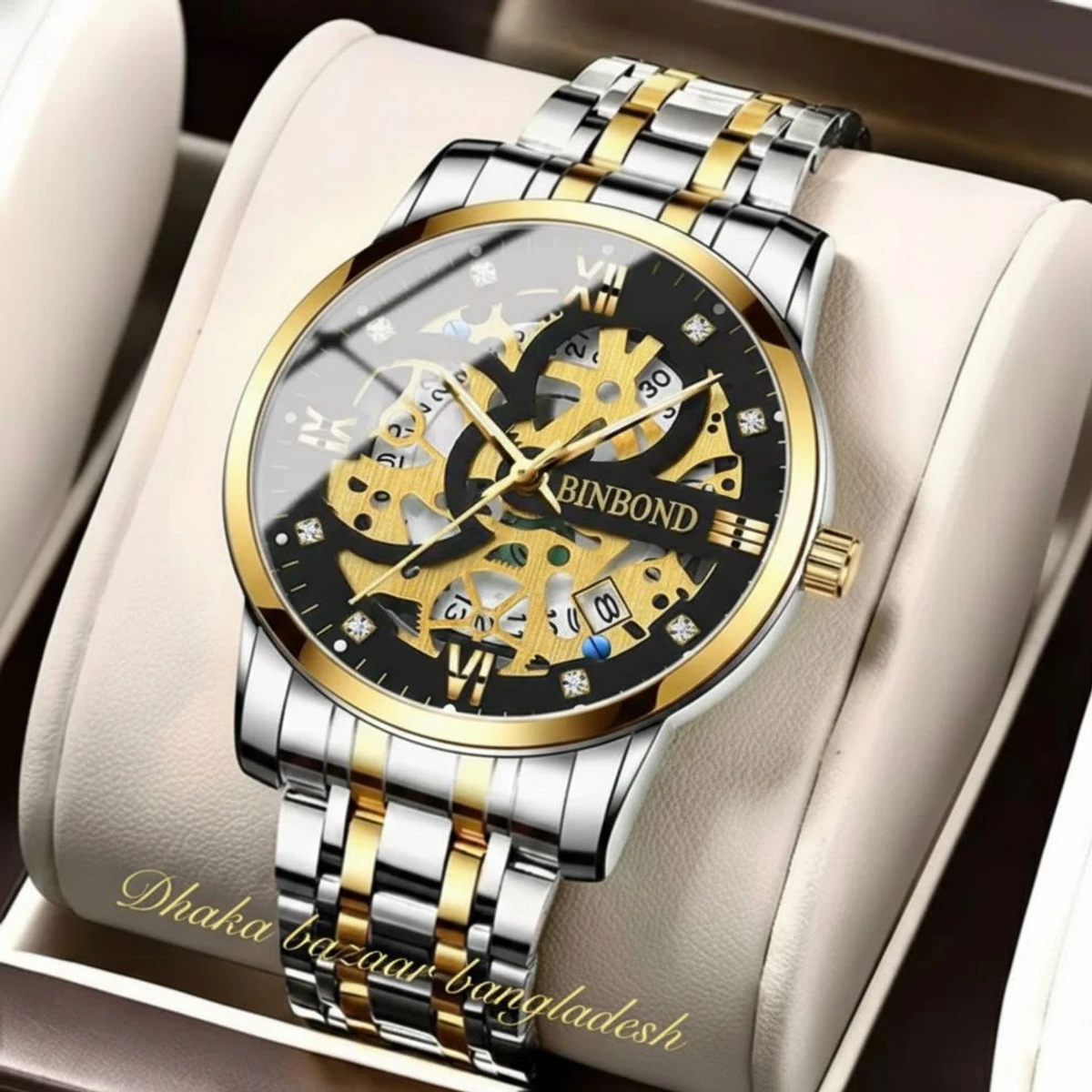 BINBOND BB12 পুরুষের জন্য নন মেকানিক্যাল ওয়াটার প্রুফ ঘড়ি SILVER GOLDEN BLACK