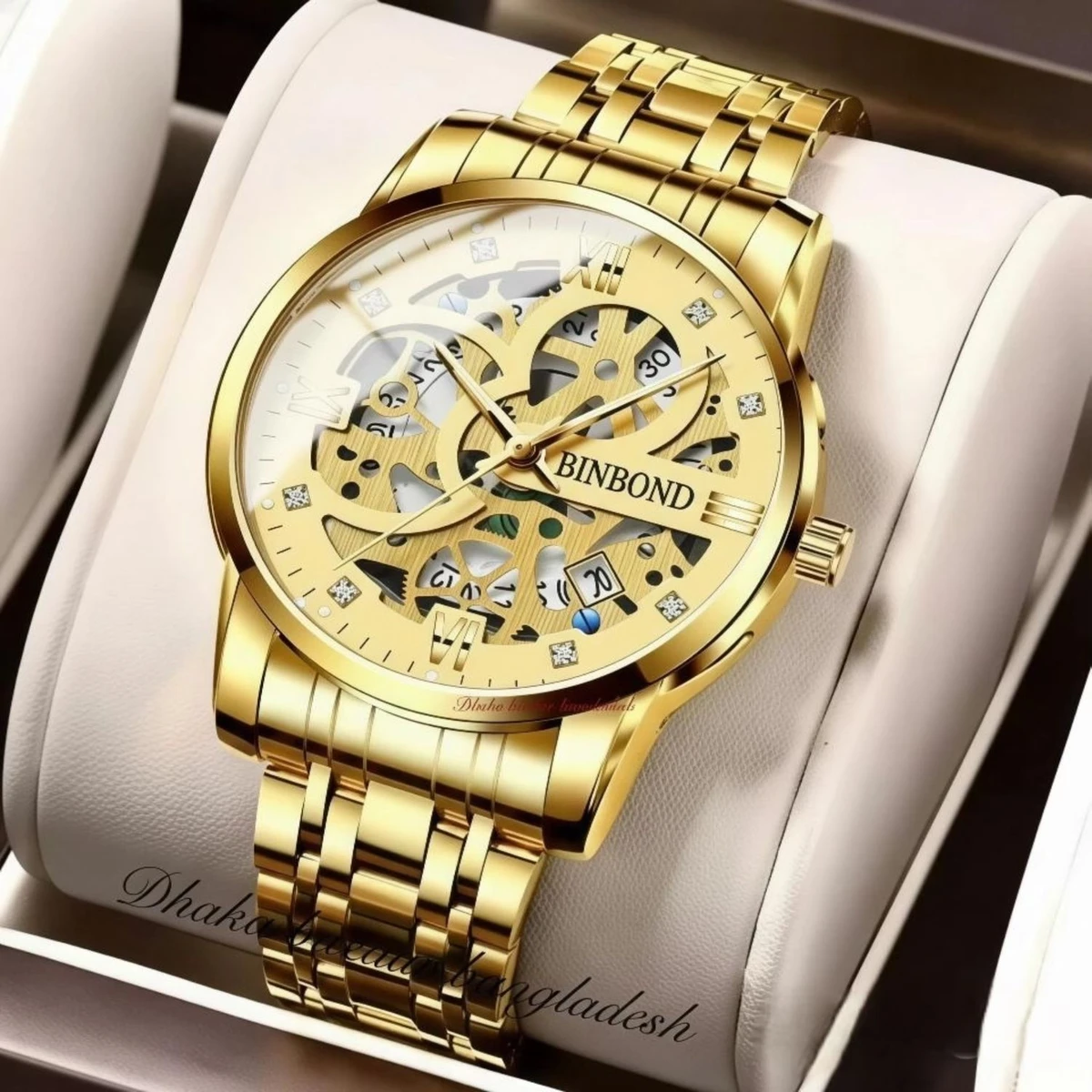 BINBOND BB12 পুরুষের জন্য নন মেকানিক্যাল ওয়াটার প্রুফ ঘড়ি GOLDEN