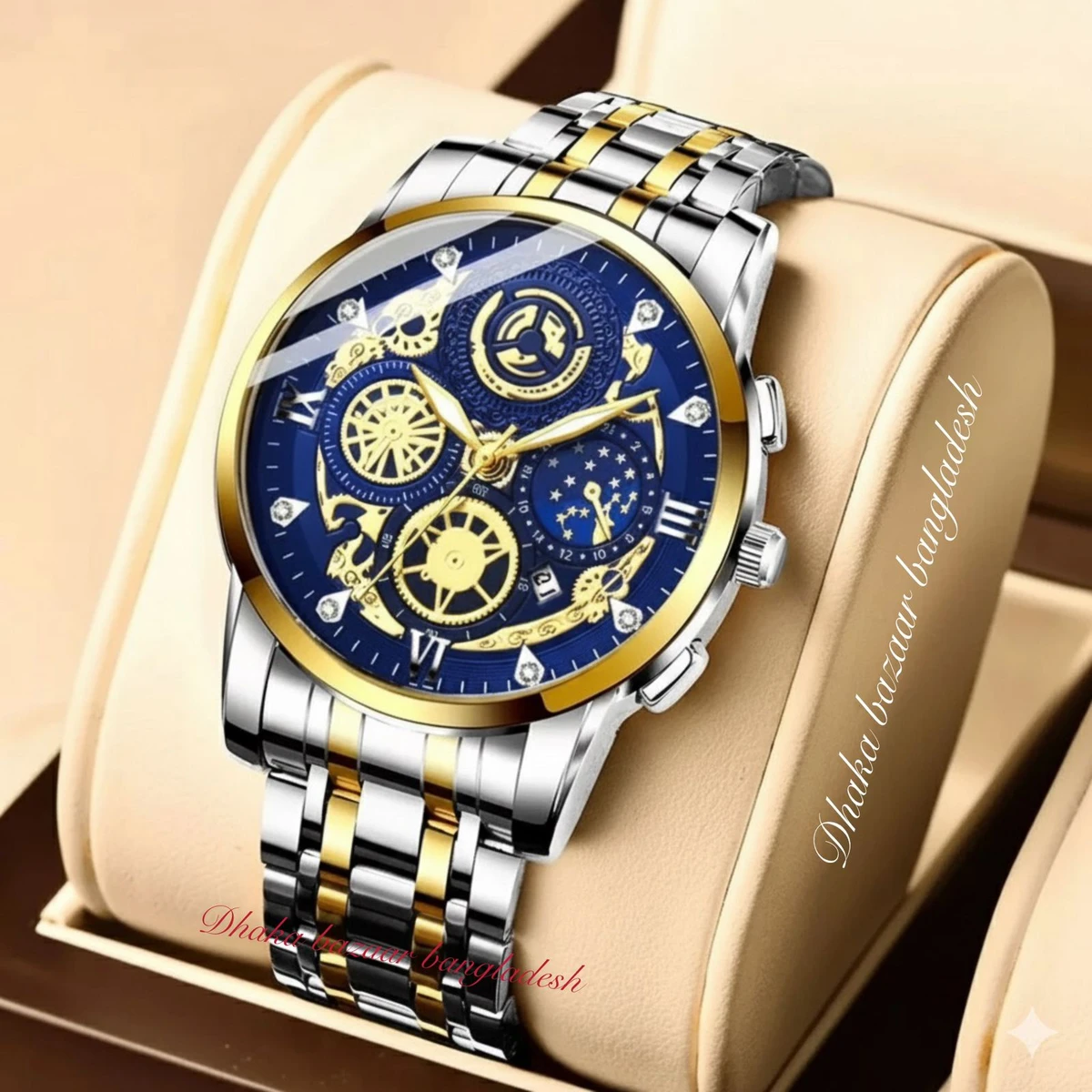 OLIVEZ 5233A পুরুষের জন্য নন মেকানিক্যাল ওয়াটার প্রুফ ঘড়ি SILVER GOLDEN BLUE