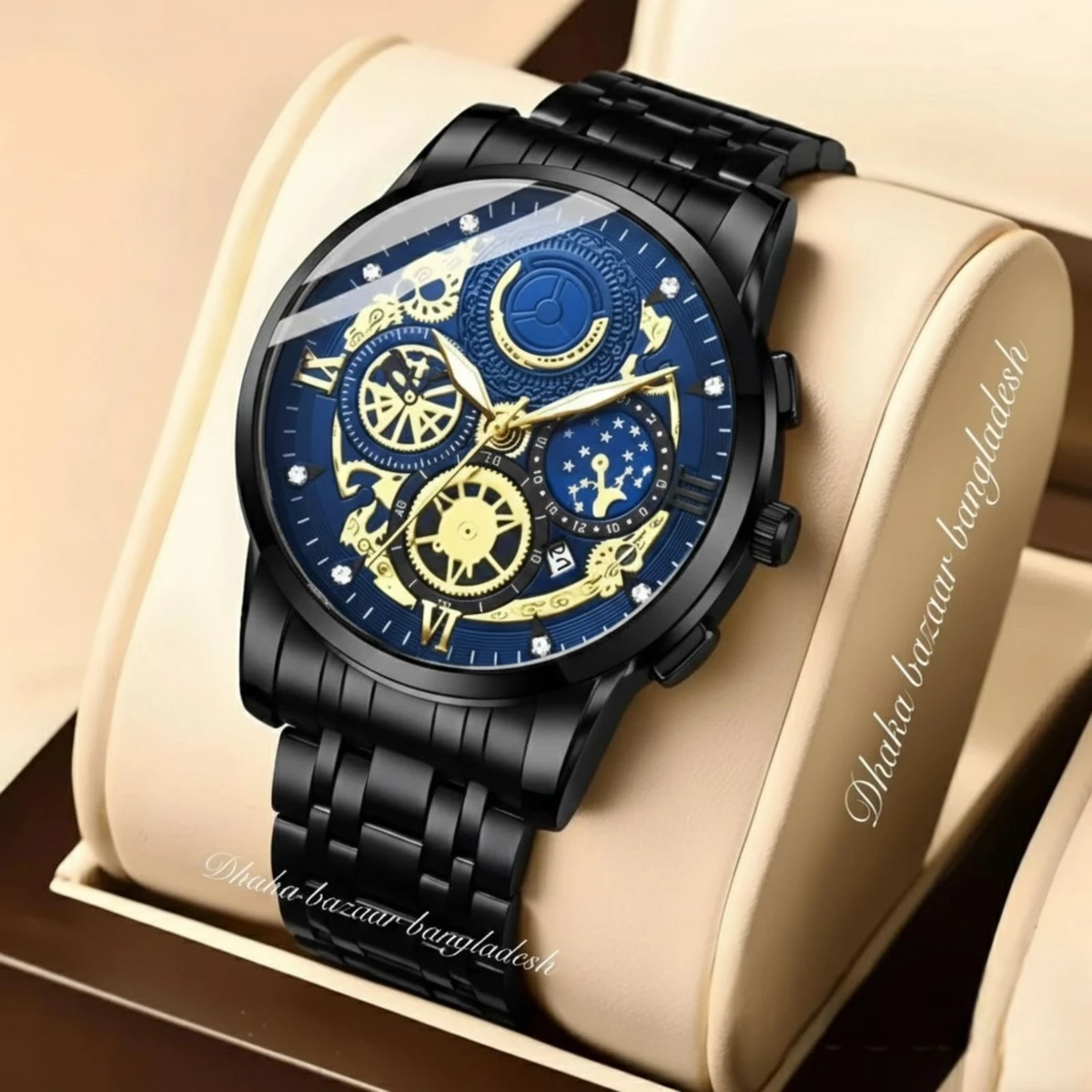 OLIVEZ 5233A পুরুষের জন্য নন মেকানিক্যাল ওয়াটার প্রুফ ঘড়ি BLACK BLUE