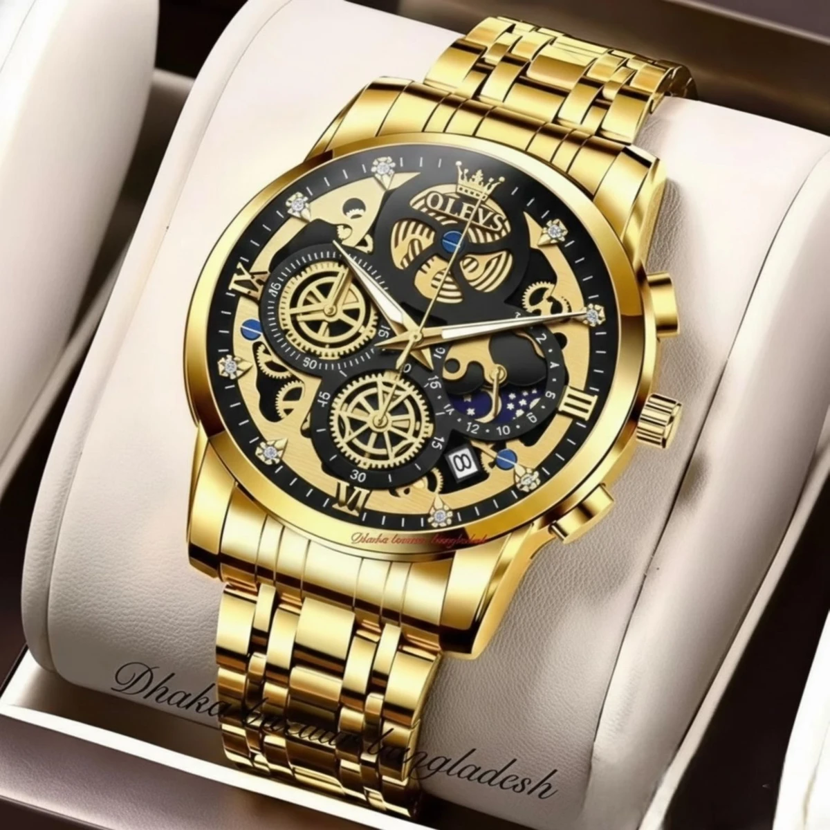 OLIVEZ 5233A পুরুষের জন্য নন মেকানিক্যাল ওয়াটার প্রুফ ঘড়ি GOLDEN BLACK