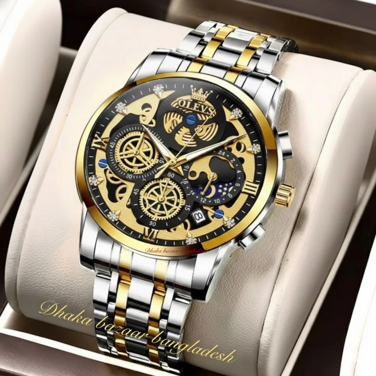 OLIVEZ 5233A পুরুষের জন্য নন মেকানিক্যাল ওয়াটার প্রুফ ঘড়ি SILVER GOLDEN BLACK