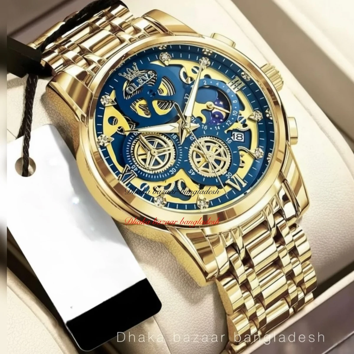 3352 OliveZ নতুন ডিজাইনের পুরুষদের জন্য ঘড়ি FULL GOLDEN BLUE