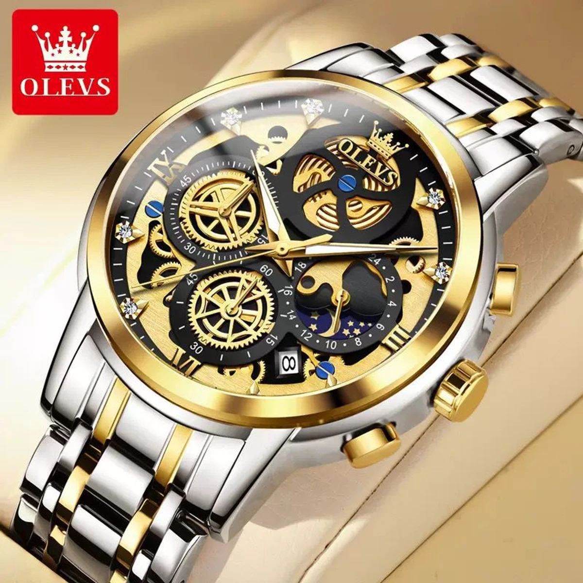 3352 OliveZ নতুন ডিজাইনের পুরুষদের জন্য ঘড়ি SILVER GOLDEN BLACK