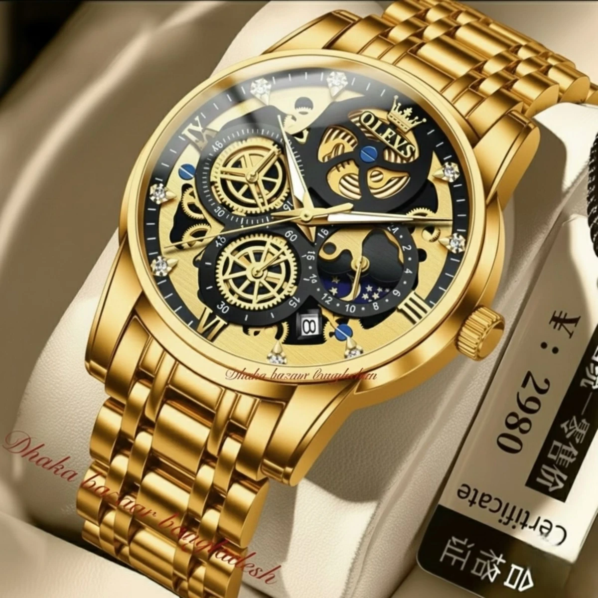 3352 OliveZ নতুন ডিজাইনের পুরুষদের জন্য ঘড়ি GOLDEN BLACK