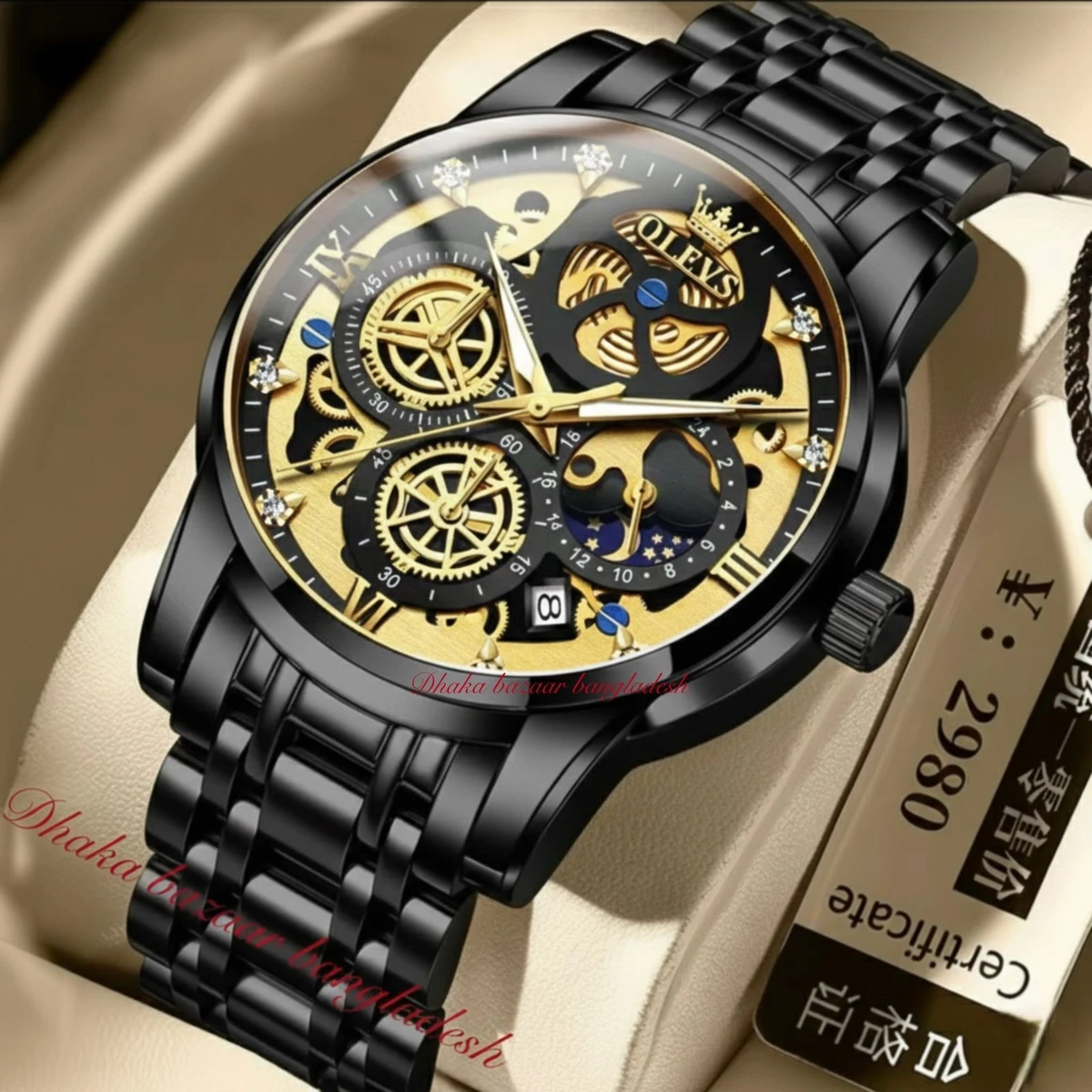 3352 OliveZ নতুন ডিজাইনের পুরুষদের জন্য ঘড়ি FULL BLACK