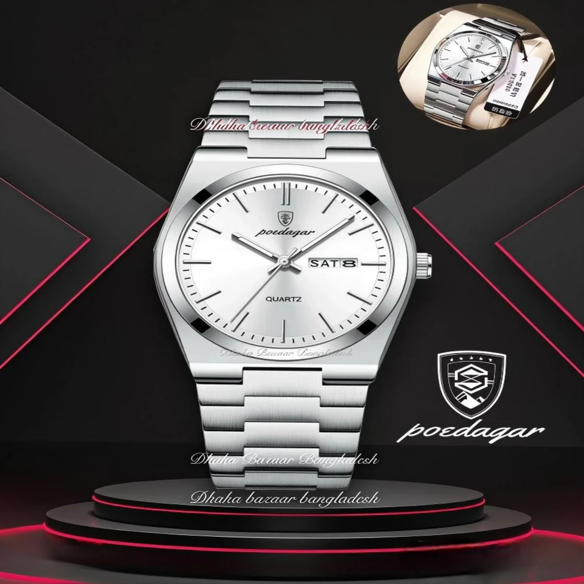 PEODAGOR 9030 নতুন ডিজাইনের পুরুষদের জন্য ঘড়ি SILVER WHITE