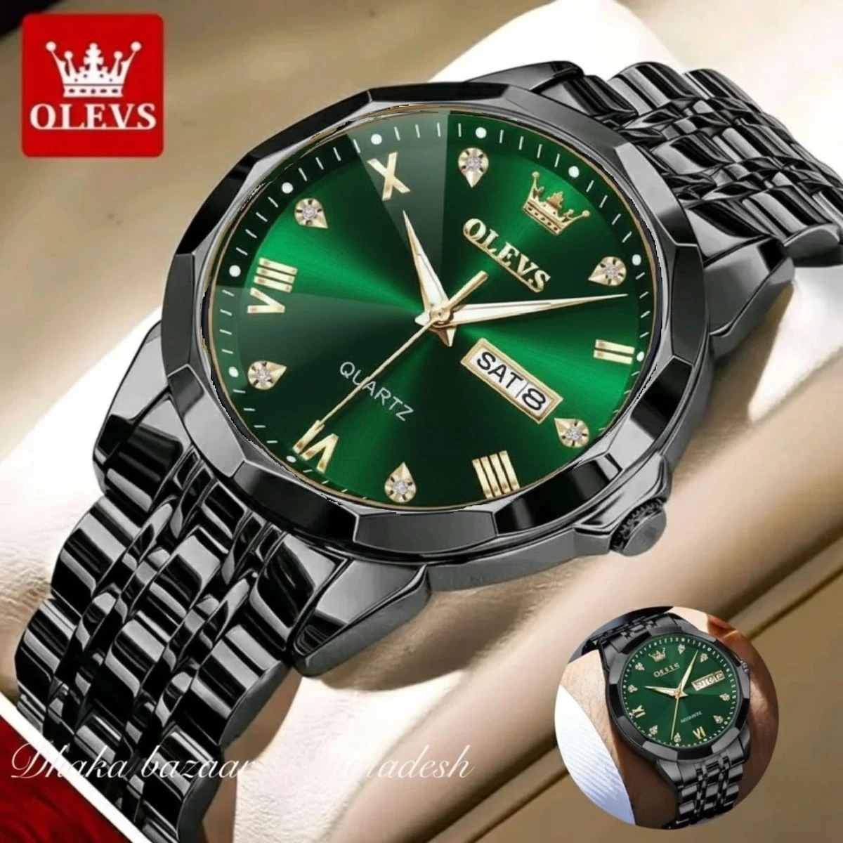 OliveZ নতুন ডিজাইনের পুরুষদের জন্য ঘড়ি BLACK GREEN