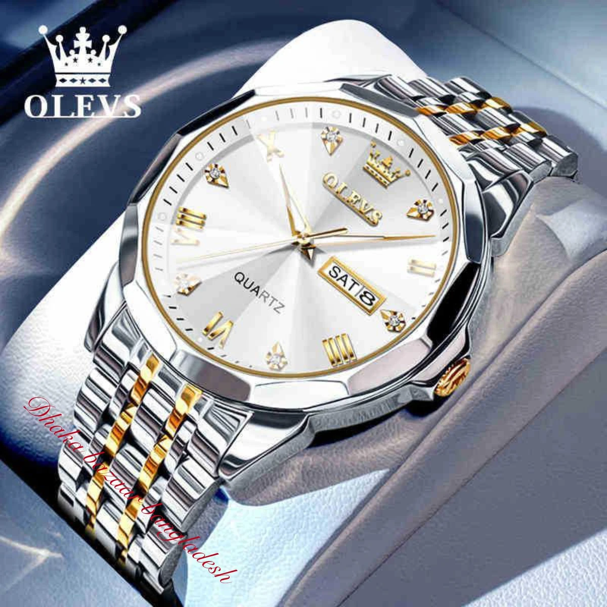OliveZ 221 নতুন ডিজাইনের পুরুষদের জন্য ঘড়ি BSILVER GOLDEN WHITE