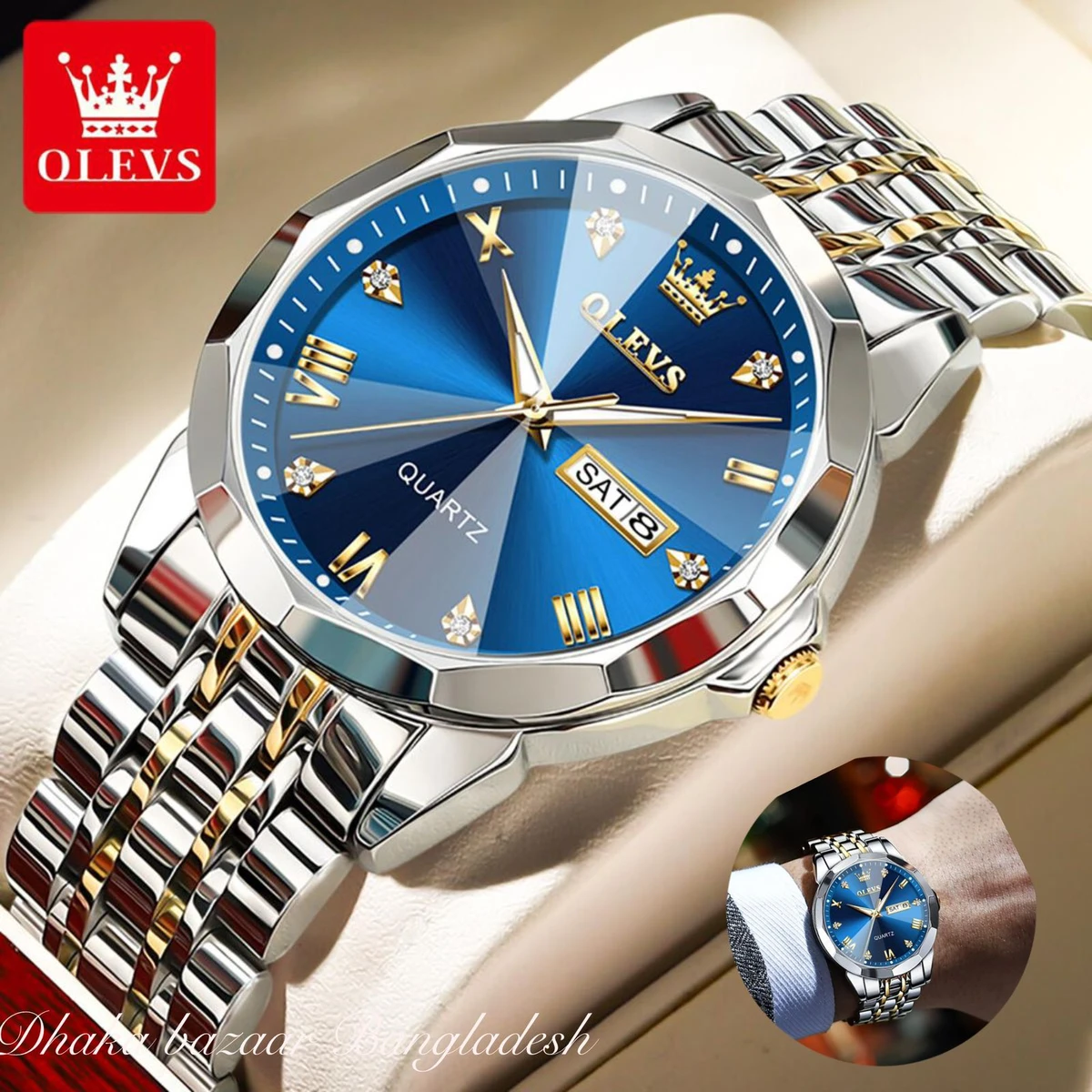 OliveZ 221 নতুন ডিজাইনের পুরুষদের জন্য ঘড়ি BSILVER GOLDEN BLUE