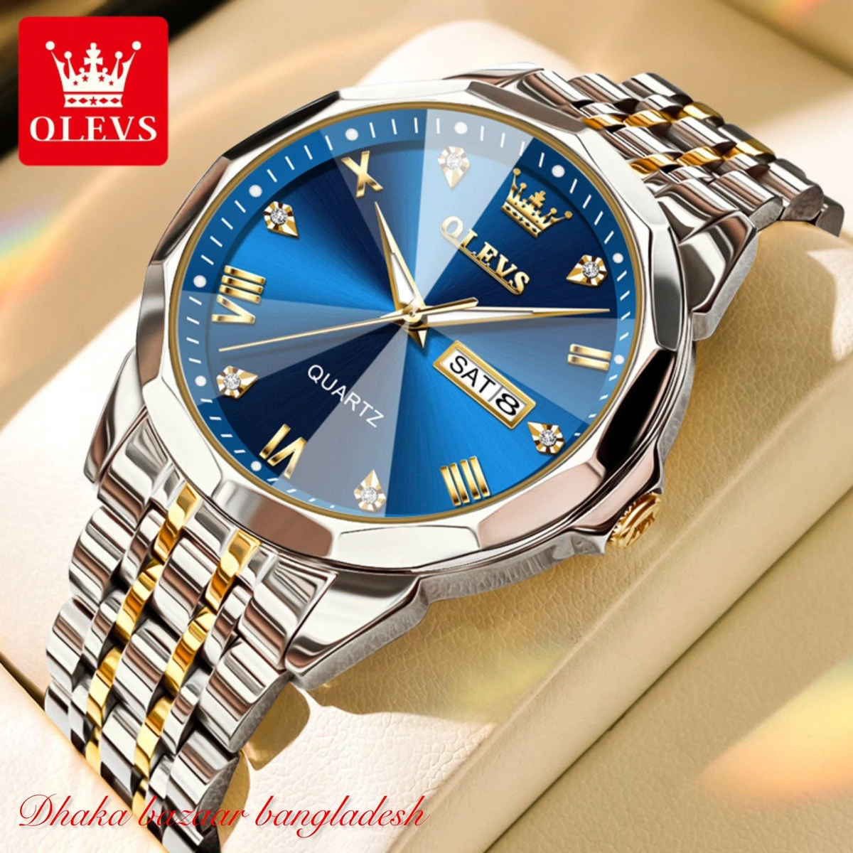 OliveZ 221 নতুন ডিজাইনের পুরুষদের জন্য ঘড়ি BSILVER GOLDEN BLUE