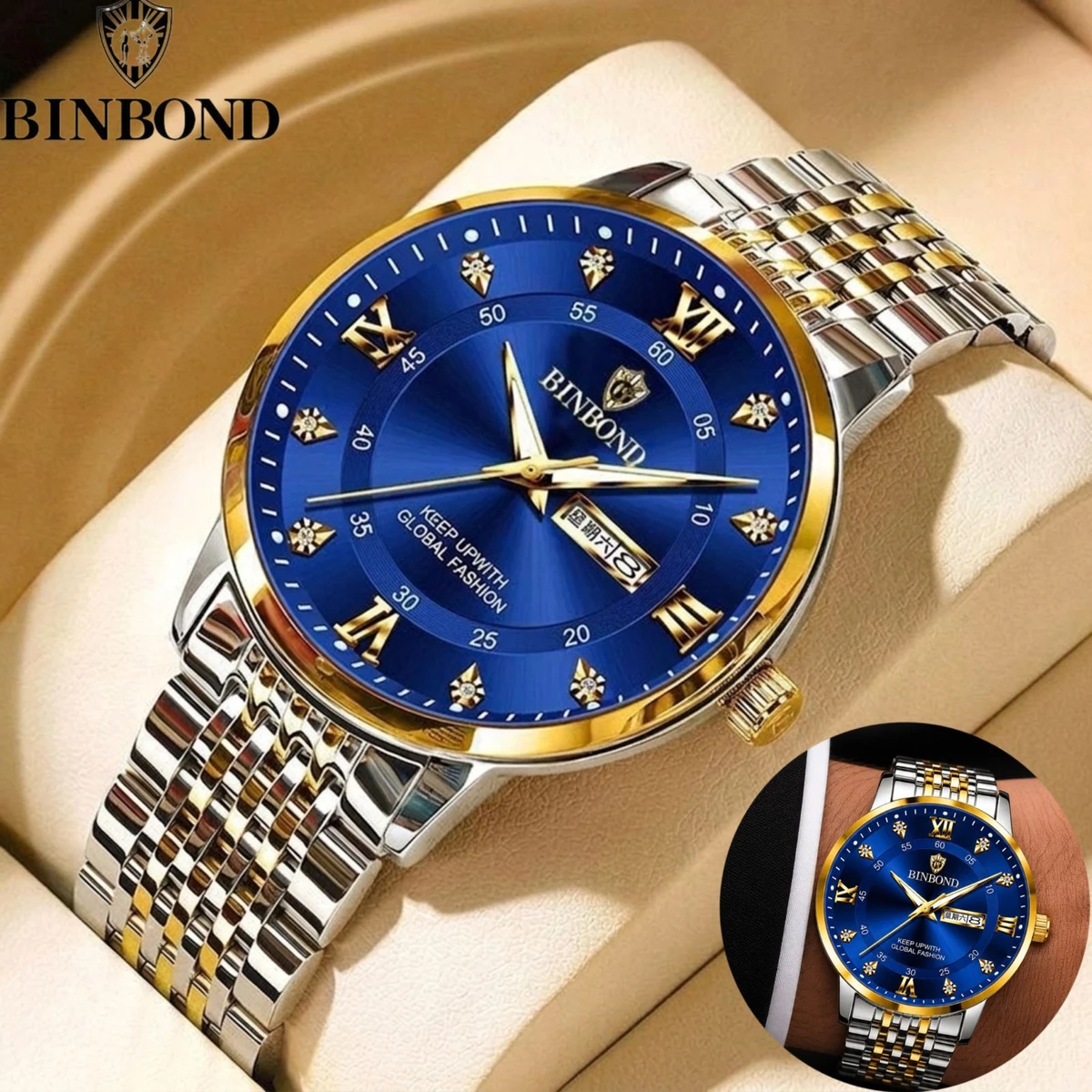 BINBOND23 MAX নতুন ডিজাইনের পুরুষদের জন্য ঘড়ি SILVER BLUE