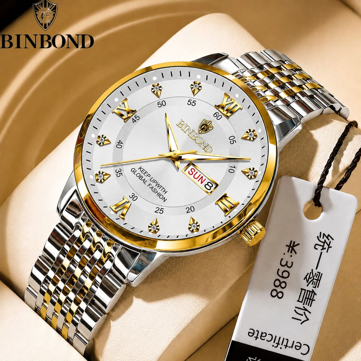 BINBOND23 PRO নতুন ডিজাইনের পুরুষদের জন্য ঘড়ি SILVER GOLDEN WHITE