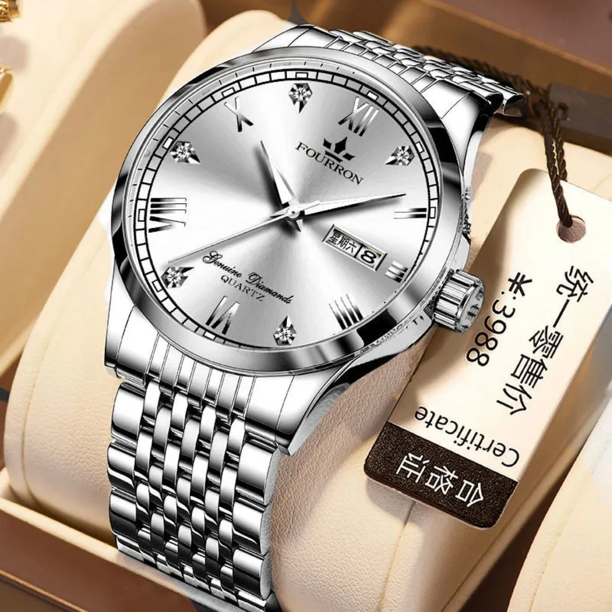 FN4 নতুন ডিজাইনের পুরুষদের জন্য ঘড়ি WHITE