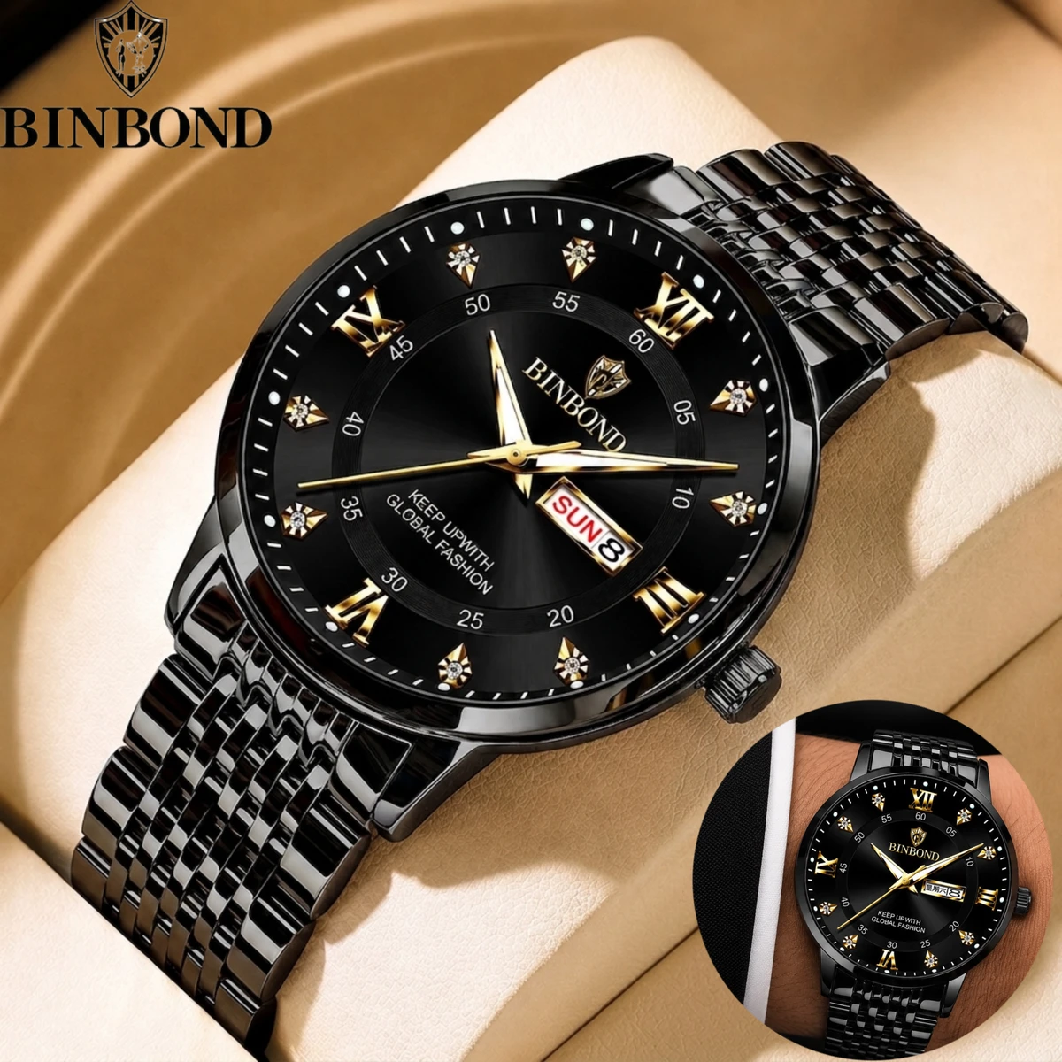 BINBOND23 নতুন ডিজাইনের পুরুষদের জন্য ঘড়ি FULL BLACK