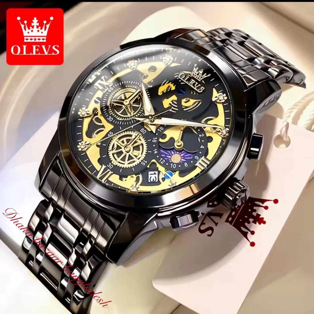 3352 OliveZ নতুন ডিজাইনের পুরুষদের জন্য ঘড়ি FULL BLACK