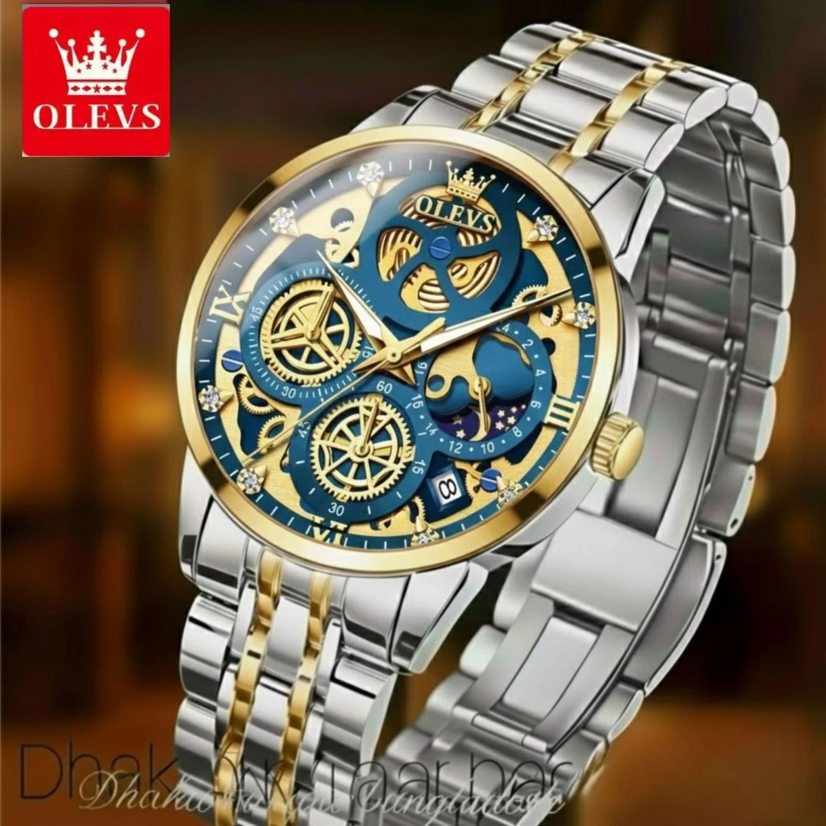 OLIVEZ 5233A পুরুষের জন্য নন মেকানিক্যাল ওয়াটার প্রুফ ঘড়ি SILVER GOLDEN BLUE